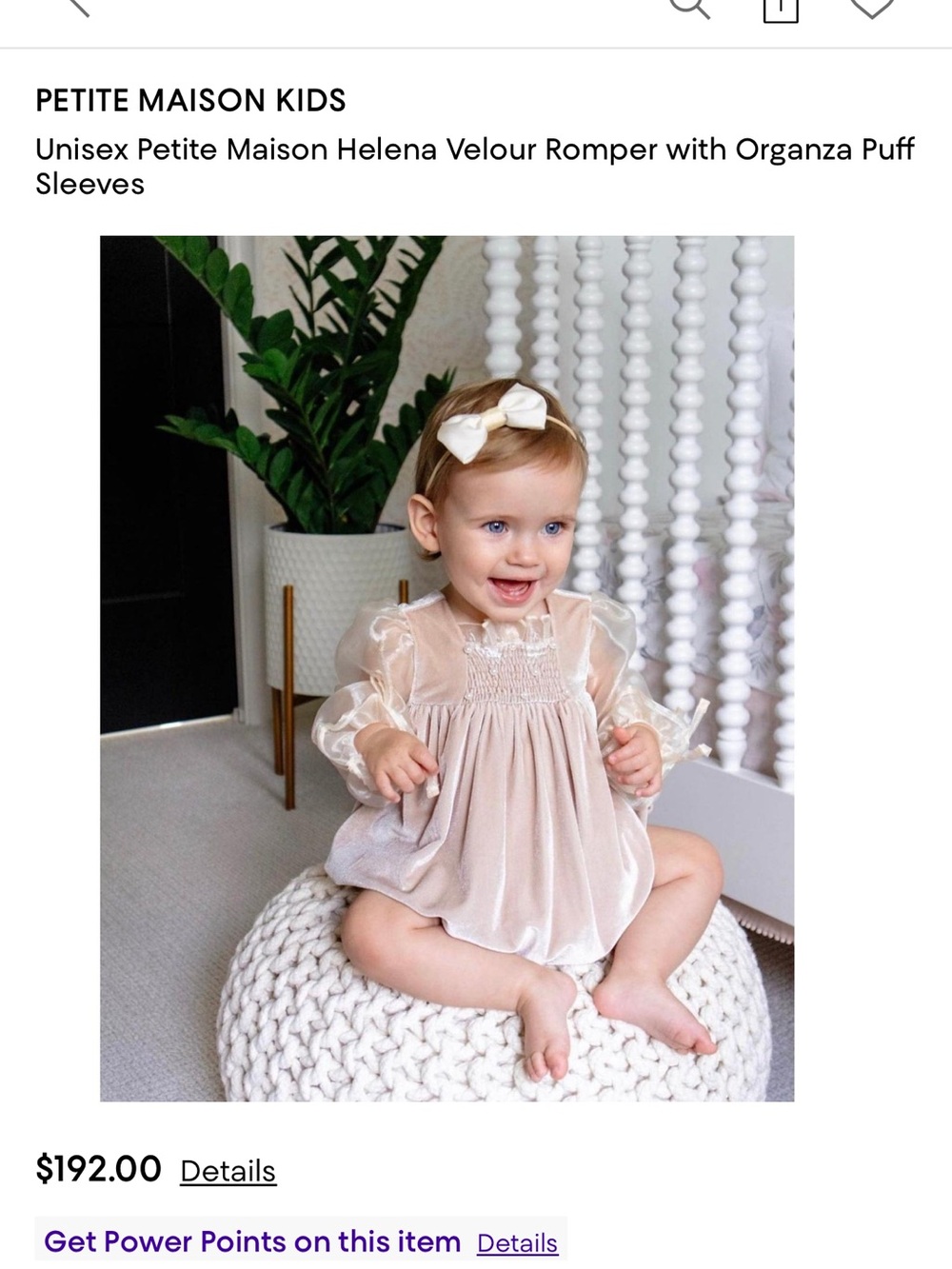 Petite Maison Kids Helena Velour Romper 3 Months